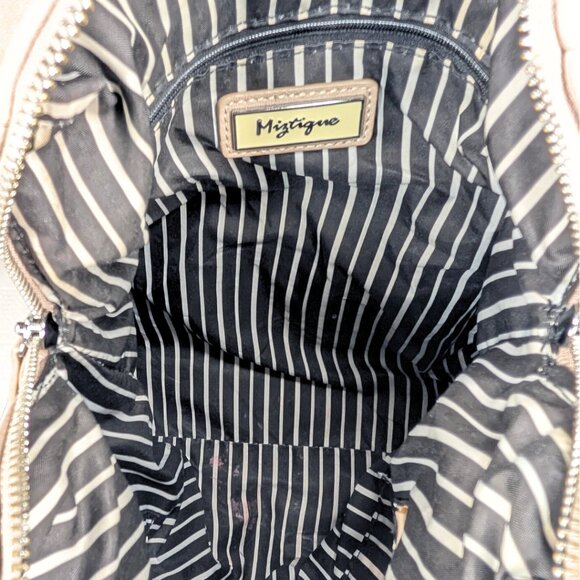 Miztique Beige Faux Leather Lined Zip Convertible Backpack Lots of Pockets - Picture 8 of 12